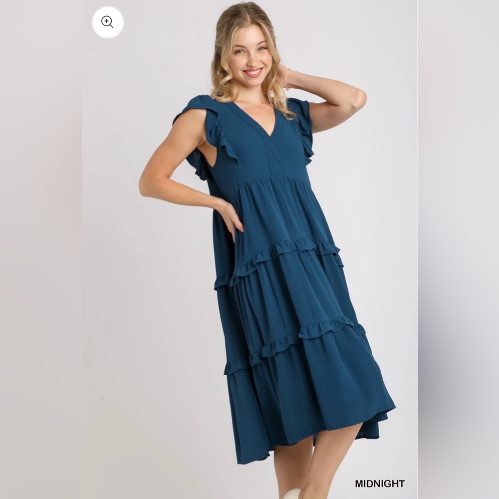 Umgee Large Women’s  Teal Alissa Ruffle Tiered Dress Cottagecore Southern Belle